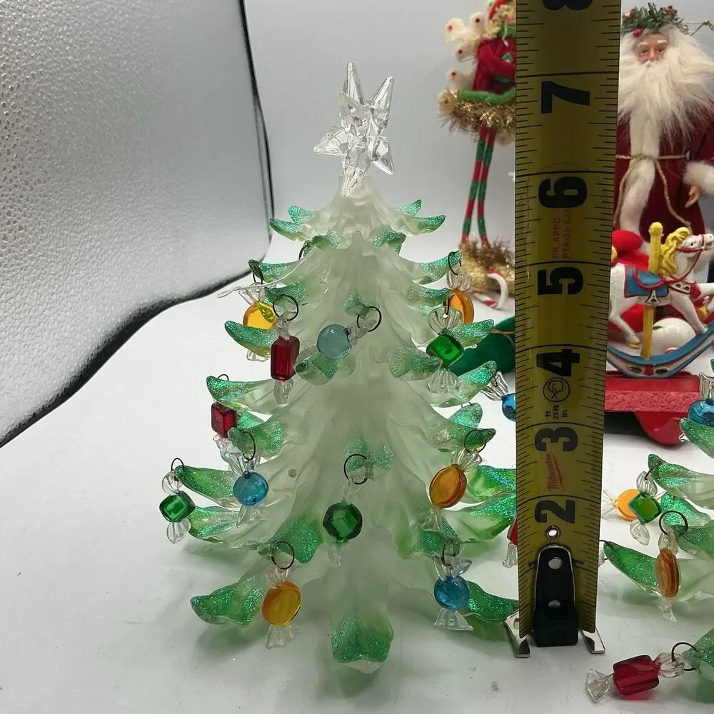 Set of 2 Acrylic Christmas Trees Candy Ornaments Glitter Star Topper 6–7”